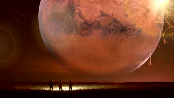 Дивовижні фантастичні нереальним ландшафтом з червоний місяця, фантазія краєвид анімації - Кадри, відео