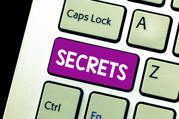 Wort schreibt Textgeheimnisse. Geschäftskonzept für die Geheimhaltung durch andere vertrauliche private Geheimhaltung nicht enthüllt - Foto, Bild