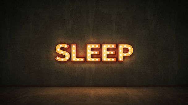 Lichtreclame op bakstenen muur achtergrond - slaap. 3D-rendering - Foto, afbeelding