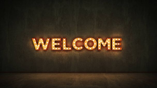 Neon Sign on Brick Wall background - Welcome. 3d rendering - Photo, Image