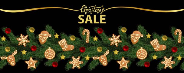 Christmas Sale Vector Web Banner on Black - Vettoriali, immagini