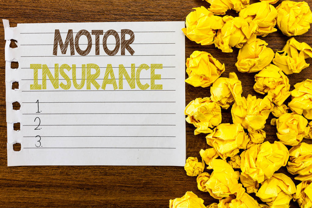 Kézírás szöveg Motor Insurance. Fogalom jelentése Pénzügyi kompenzációt nyújt a sérülések fedezésére - Fotó, kép