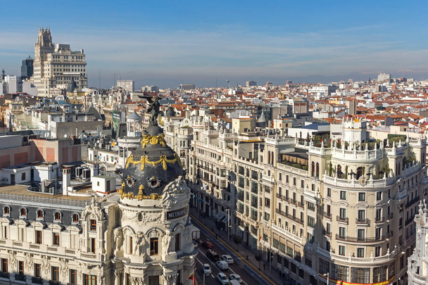 MADRID, SPAIN - JANUARY 24, 2018:  Amazing Panoramic view of city of Madrid from Circulo de Bellas Artes, Spain - Foto, afbeelding