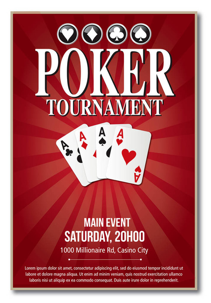 Casino pokertoernooi achtergrond rode sjabloonontwerp in vector met laag en tekst aangegeven geen schaduw op het eps versie 10 - Vector, afbeelding