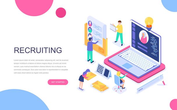 Modern flat design isometric concept of Business Recruiting for banner and website. Isometric landing page template. Employer, businessman resources, hr job presentation. Vector illustration. - Vector, Image
