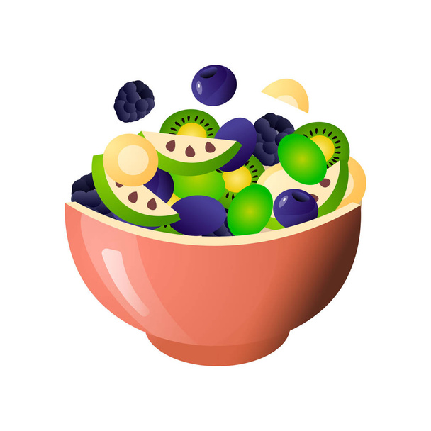 Green fresh salad of their various tasty vegetables in color bowls. Vector illustration isolated on white background. - Vector, Image
