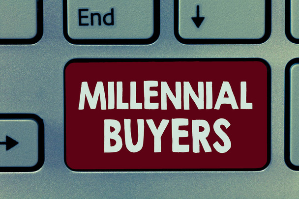 Tekst pisma Millennial kupujących. Pojęcie oznaczające rodzaj konsumentów zainteresowanych trendowanymi produktami - Zdjęcie, obraz