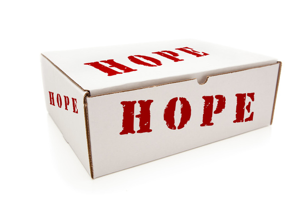 Caja blanca con esperanza en los lados aislados
 - Foto, Imagen