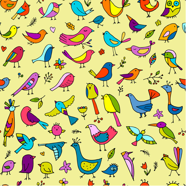 Birds family, seamless pattern for your design. Vector illustration - Vector, Image