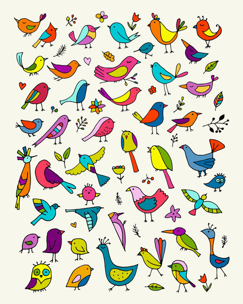 Collection Oiseaux, croquis pour votre design. Illustration vectorielle - Vecteur, image