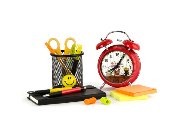 Alarm clock, folder and pen - Photo, Image