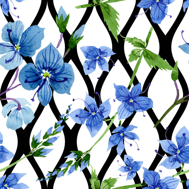 Watercolor blue Veronica flower. Floral botanical flower. Seamless background pattern. - 写真・画像