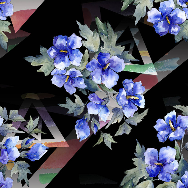 Aquarel blauw boeket van poppy bloem. Floral botanische bloem. Naadloze achtergrondpatroon. - Foto, afbeelding