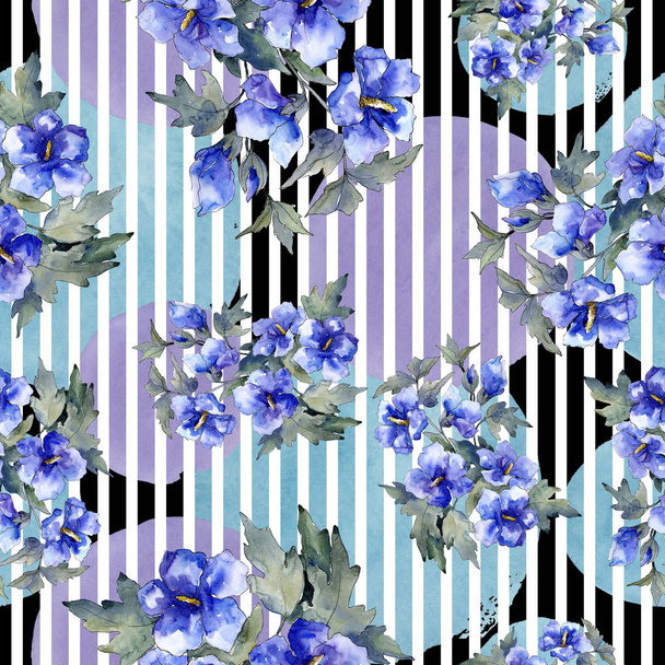 Watercolor blue bouquet of poppy flower. Floral botanical flower. Seamless background pattern. - Fotografie, Obrázek