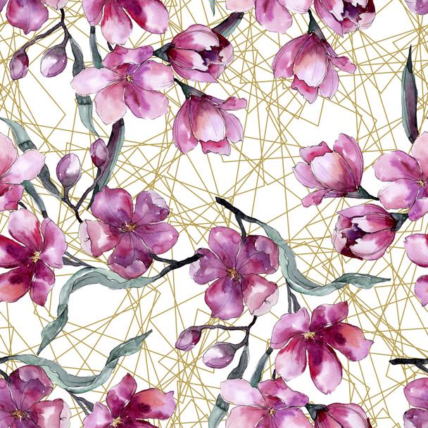 Watercolor bouquet of pink flower. Floral botanical flower. Seamless background pattern. - Foto, Bild