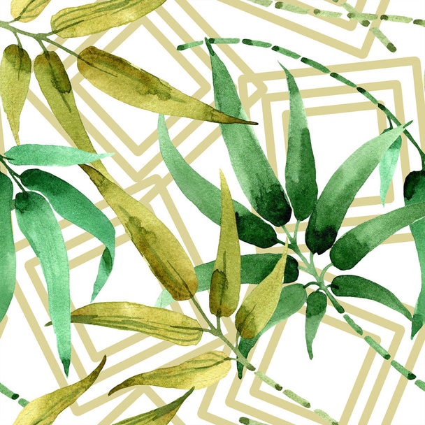 Bamboo green leaf. Leaf plant botanical garden floral foliage. Seamless background pattern. - Zdjęcie, obraz