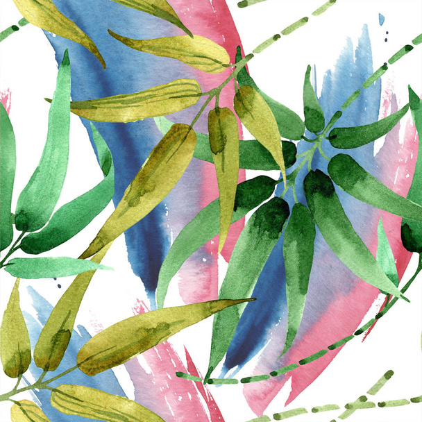 Μπαμπού πράσινο φύλλο. Φύλλο φυτού Βοτανικός Κήπος floral φύλλωμα. Απρόσκοπτη υπόβαθρο μοτίβο. - Φωτογραφία, εικόνα