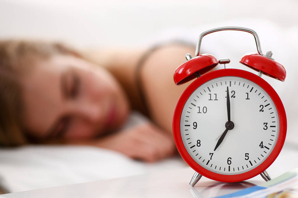 Young beautiful woman sleep well in the morning alarm - Foto, Imagem