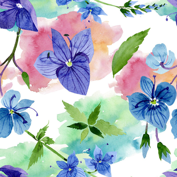 Aquarel blauwe Veronica bloem. Floral botanische bloem. Naadloze achtergrondpatroon. - Foto, afbeelding