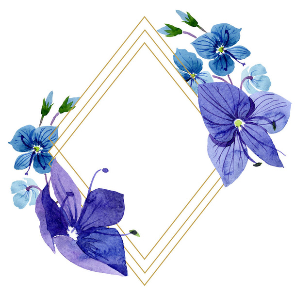 Acuarela flor Verónica azul. Flor botánica floral. Marco borde ornamento cuadrado
. - Foto, Imagen