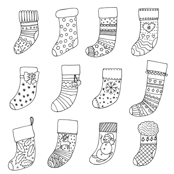 Christmas stockings doodles set - Vector, Image