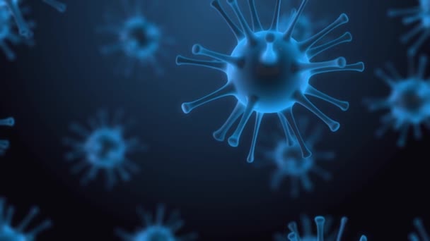 Вирусные клетки, вирусы, вирусные клетки под микроскопом, плавающие в жидкости с синим фоном
 - Кадры, видео