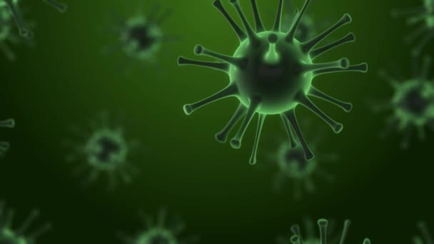 背景が緑色の液体に浮かんでいる顕微鏡では、ウイルスが細胞、ウイルス、ウイルス細胞 - 映像、動画
