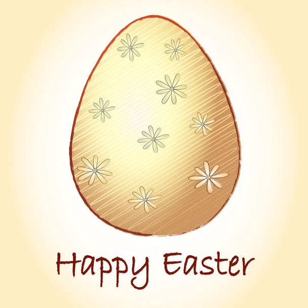 Happy Easter and striped beige egg with flowers - Foto, imagen