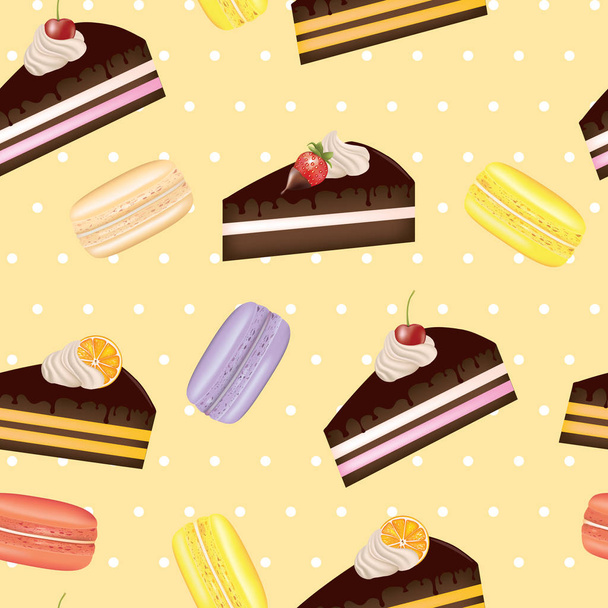 Cake and macarons seamless pattern. vector illustration  - Vector, Image