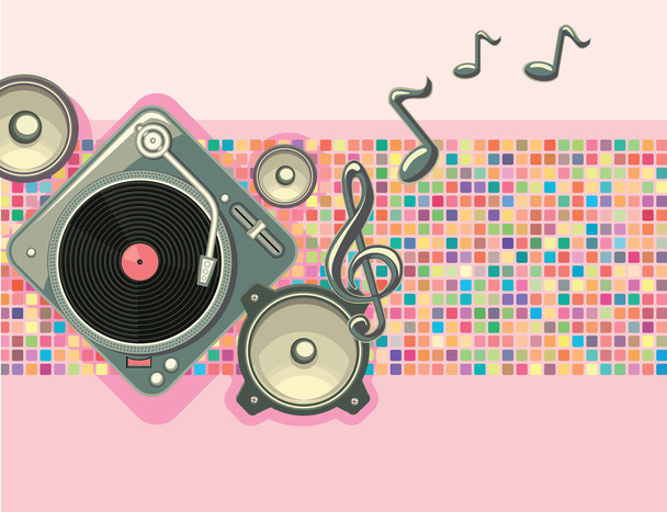 turntable with notes and speakers, Music concept, vector, illustration  - Διάνυσμα, εικόνα