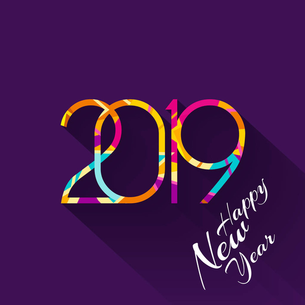 2019 Happy New Year. Patterned numbers on dark background. New Year 2019 greeting card. Vector illustration. - Vector, Image