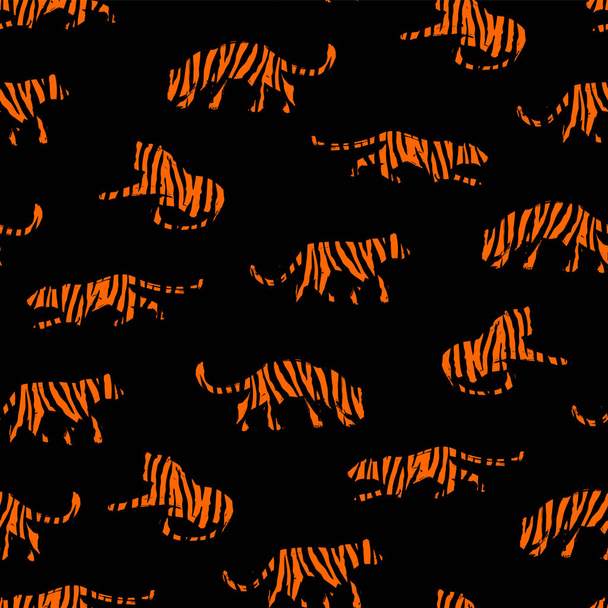Seamless exotic pattern with abstract silhouettes of tigers. - Vector, afbeelding
