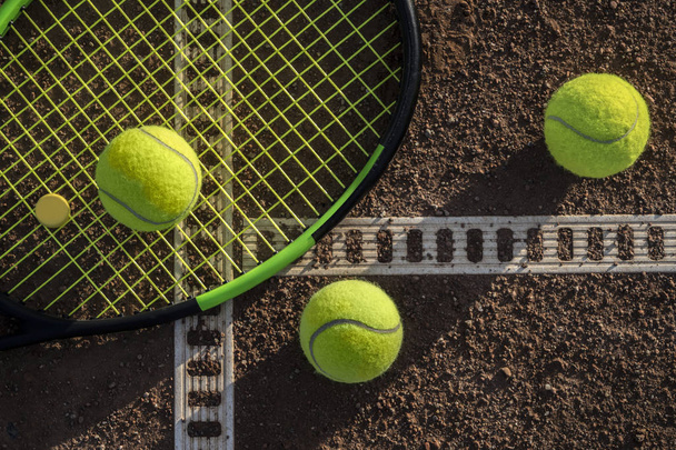 tennis court and balls - Photo, image