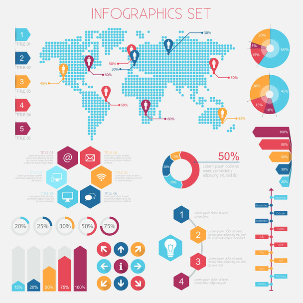 Infographic Elements Set - Data Analysis, Charts, Graphs - vector EPS10  - Vektor, Bild