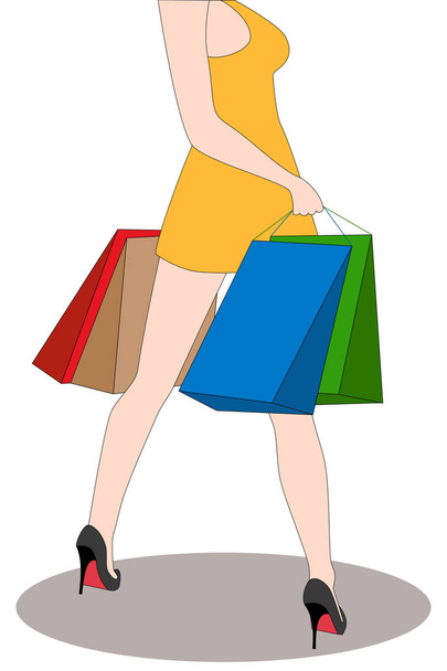 the legs of woman with shopping bags - Vector, Image