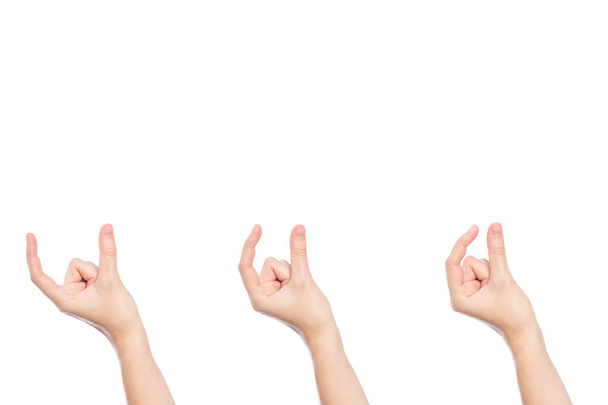 Ensemble de femme main montrer taille geste isolé sur un blanc
 - Photo, image