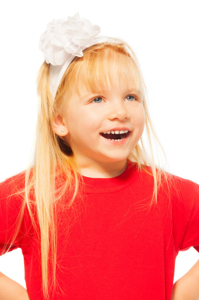 happy close-up portrait of little blond girl - Fotó, kép