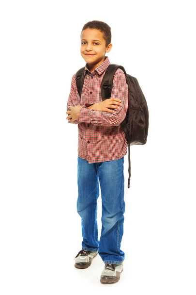 Black schoolboy with backpack - Photo, Image