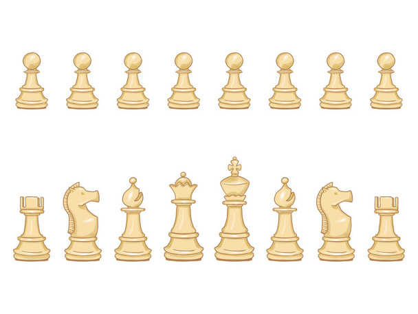 Vector Set of Cartoon White Chess Pieces. Set for Play. - Vector, Image