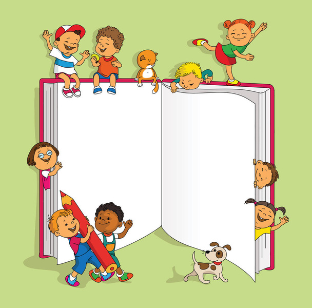 group of children holds the large clean sheet of paper - Vector, Image