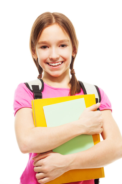 Happy smiling schoolgirl with books - 写真・画像