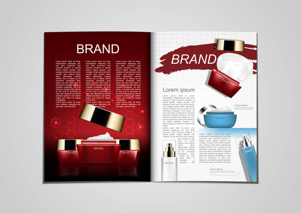 雑誌やパンフレットの赤と青の化粧品のカタログ - ベクター画像