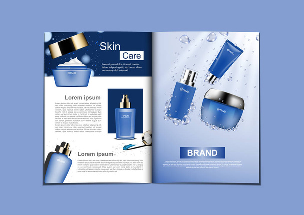 Magazine of skin care products sinking in the water and template - Vector, Image