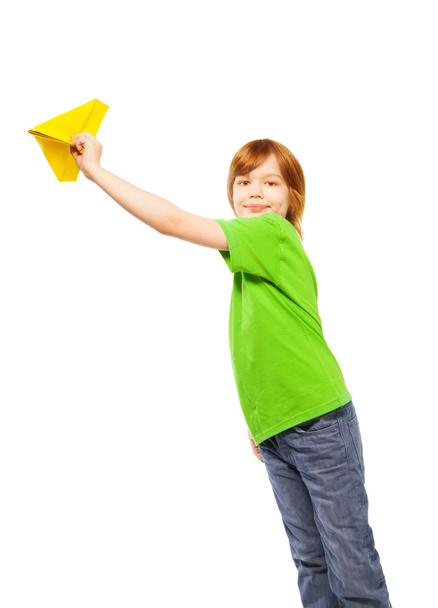 Smart boy with paper plane - Foto, imagen