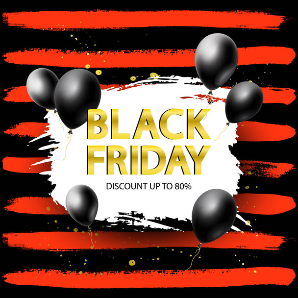 Black Friday Sale banner. Discount seasonal poster with realistic Balloon and hand drawn brush stroke - Vektori, kuva