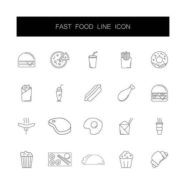 Line icons set. Fast food pack.  - Vector, Image