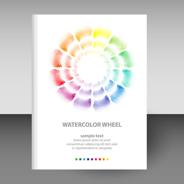 vector cover van dagboek of notebook witte hardcover - formaat A4 lay-out brochure concept - aquarel ronde schema wiel - theor van de basisinstellingen voor kleurweergave - Vector, afbeelding