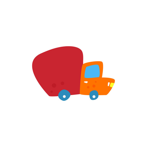 Gratis verzending. Levering concept. Cartoon vrachtwagen levert goederen. Online bestellingen en snelle levering. Vector cartoon. - Vector, afbeelding
