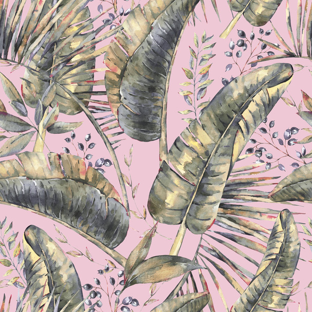 Экзотический натуральный винтажный акварель бесшовный рисунок банановой леи
 - Фото, изображение