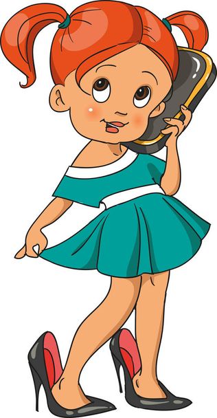 маленькая девочка с телефоном
 - Вектор,изображение